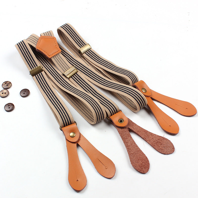 Striped Elastic Button Suspenders – Men & Women - 2 PC