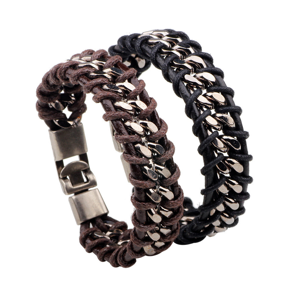 Men’s Genuine Leather Chain Bracelet – Euro-Korean Fashion