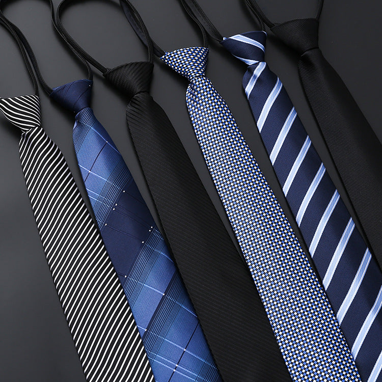 Korean Style Zipper Tie – Blue & Black Formal Lazy Tie