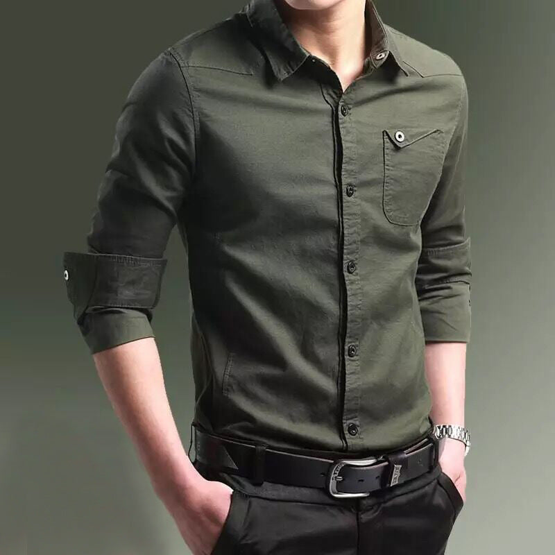 Men's Military Shirt | Cotton Long Sleeve Workwear