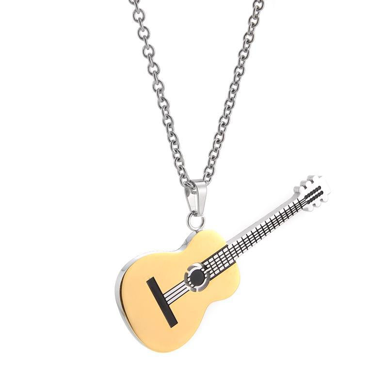 Titanium Guitar Pendant – 18K Gold Hip Hop Necklace for Men