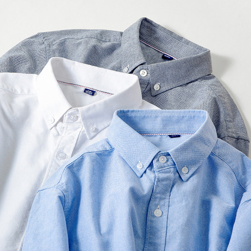 Men’s No-Iron Oxford Cotton Shirt – White Casual Long Sleeve
