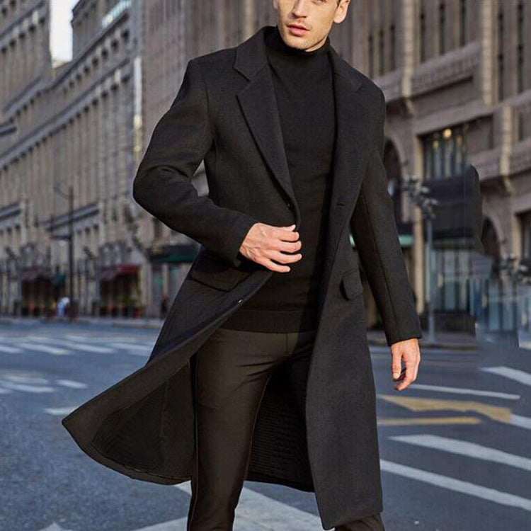 Men’s British Wool Trench Coat Long Winter Windbreaker