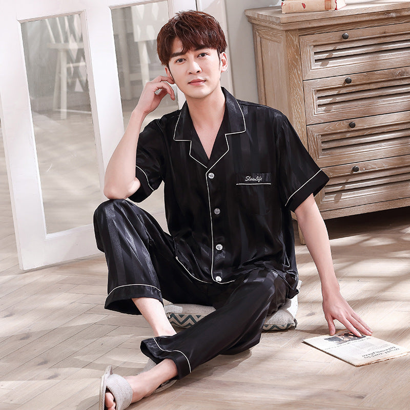 Premium Internet-Popular Wide Stripe Ice Silk Couple's Loungewear Set