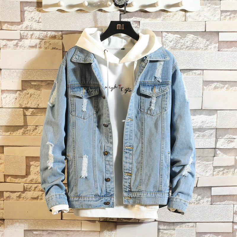 Men's Ripped Denim Jacket Korean Style Cool