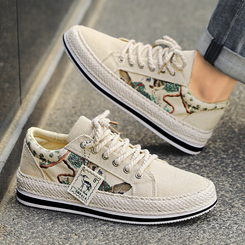 Men’s Straw-Woven Corduroy Low-Top Casual Sneakers