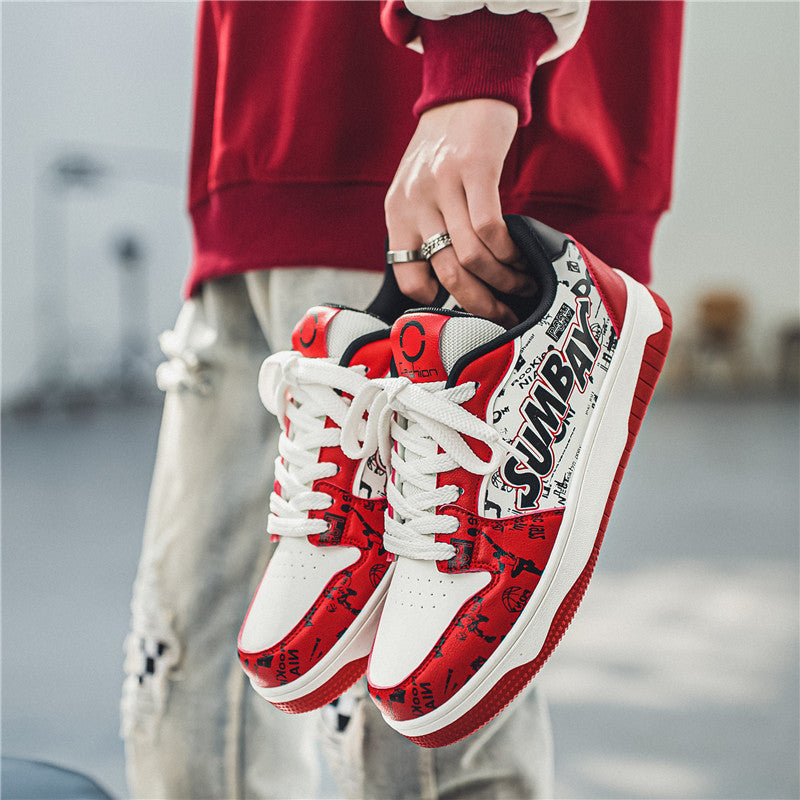 Men’s Spring Graffiti Color-Block Thick-Soled Sneakers