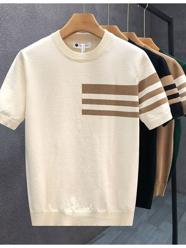 Men’s Striped Knit T-Shirt – Summer Casual Slim Fit