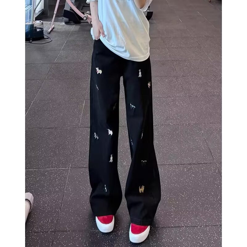 Embroidered Black Jeans – Flared Trendy Style