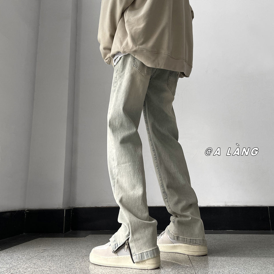 Side Zipper Bootcut Jeans – Retro Washed Style
