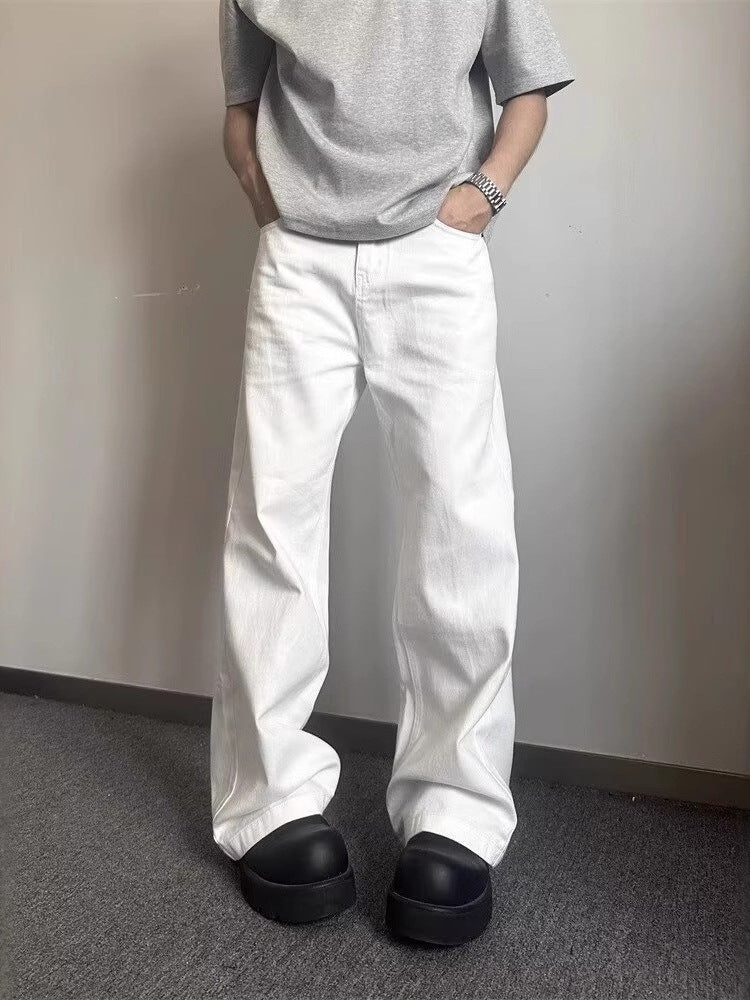 White Curved Hem Jeans for Men – Clean Fit Style
