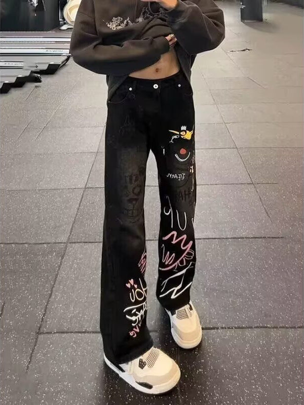 Graffiti Wide-Leg Jeans – Street Style Loose Fit