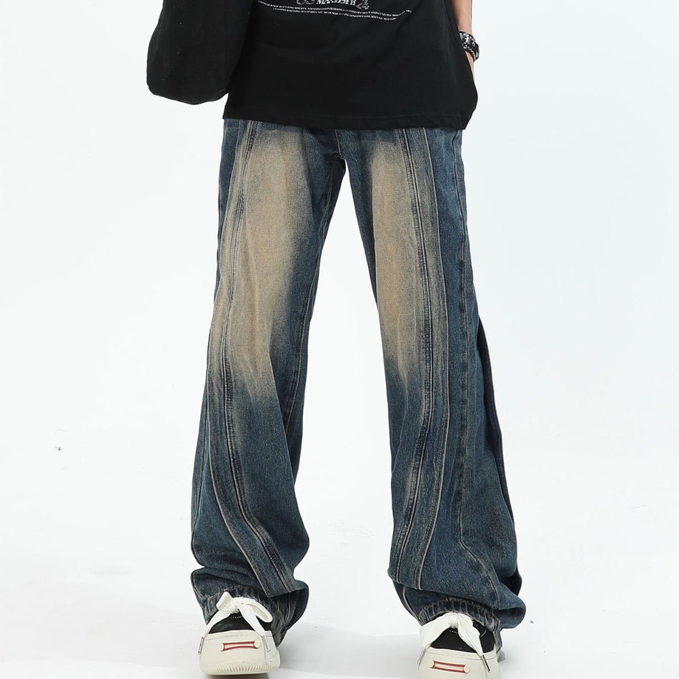 Heavy Stitching Wide-Leg Jeans – High Street Fit