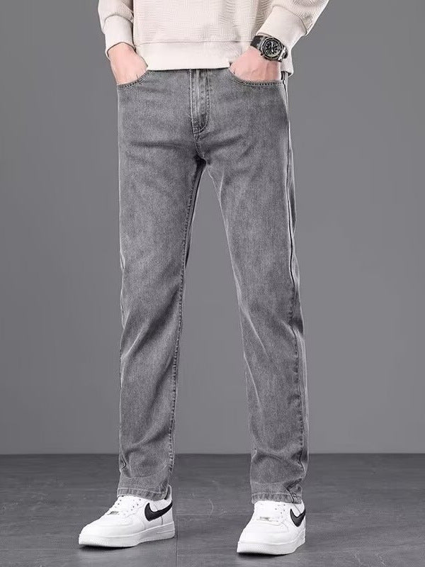 Ash Gray Slim Stretch Jeans – Straight Fit Style