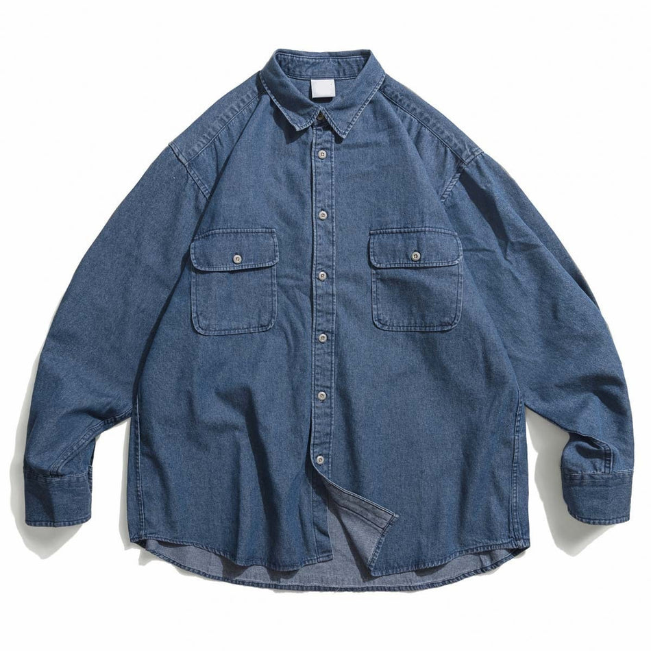 Men’s Washed Denim Shirt – Retro Workwear Style