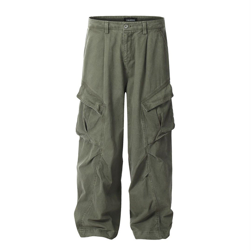 Men’s Vintage Multi-Pocket Wide Leg Overalls Loose Casual Pants