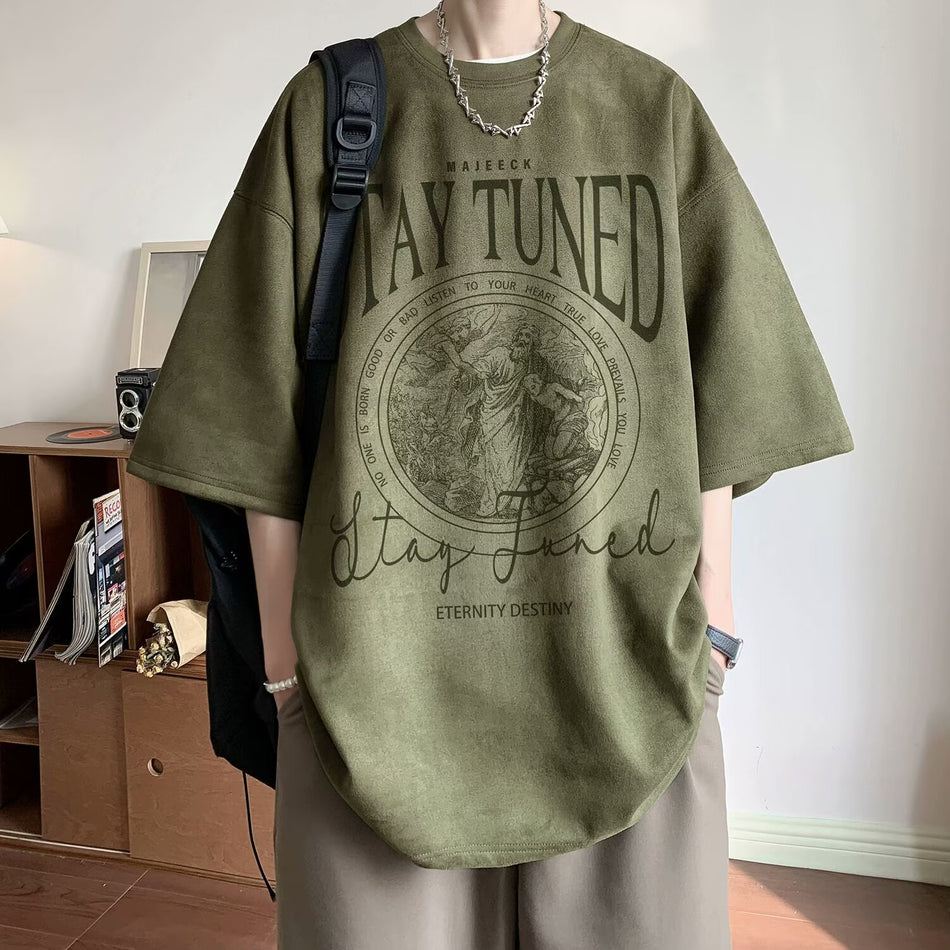 Men’s Suede T-Shirt – Retro Loose Fit Summer