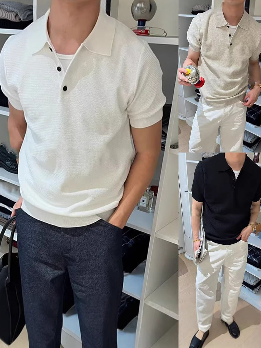 Textured Polo Collar Business Casual T-Shirt
