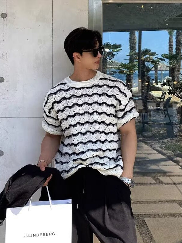 Knitted Hollow Striped Retro Summer T-Shirt