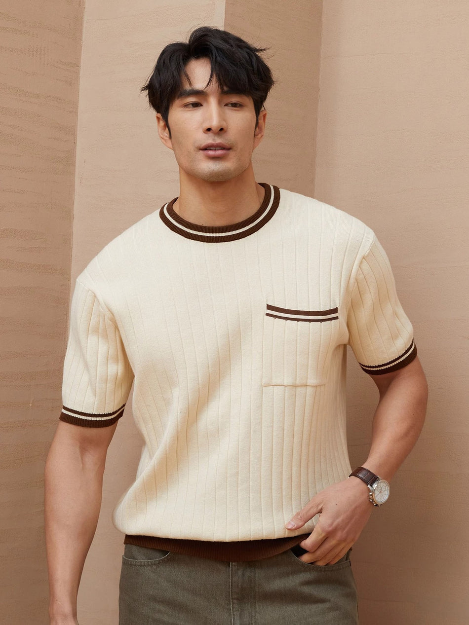 Retro Color Block Slim Fit Business Casual T-Shirt