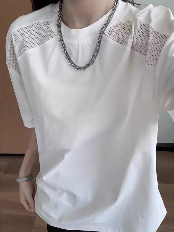 Deconstructed Mesh Stitch Loose Summer T-Shirt