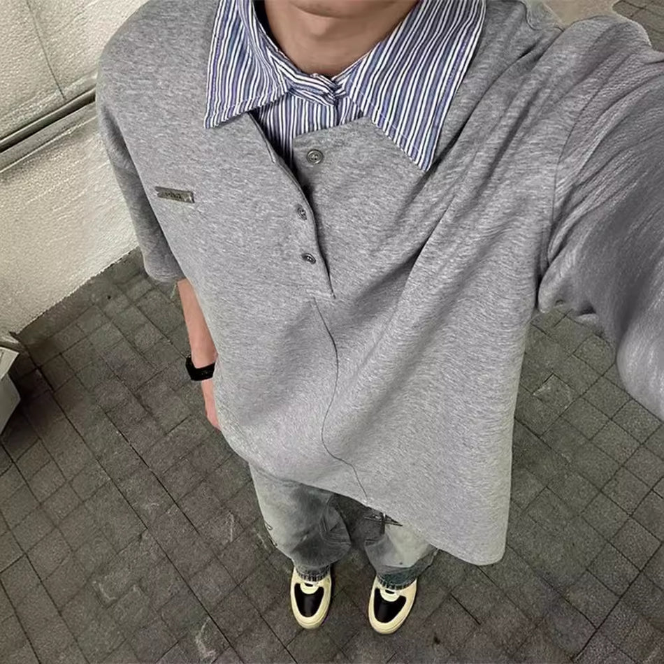 Fake Two-Piece Lapel Polo Casual T-Shirt