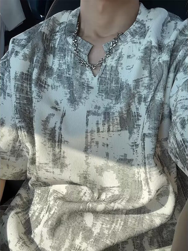 Chinese Style Tie-Dye V-Neck Loose T-Shirt