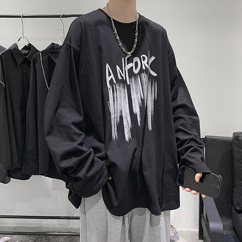 Hong Kong Style Printed Loose Long Sleeve T-Shirt