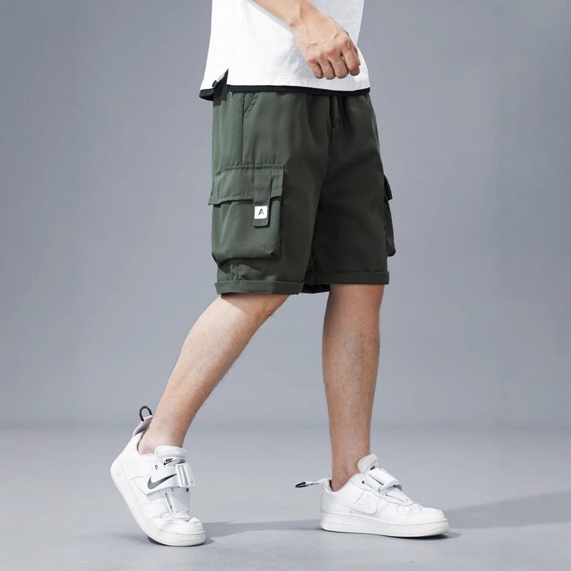 Men’s Army Green Cargo Wide-Leg Summer Shorts
