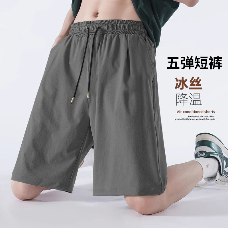 Men’s Black Ice Silk Loose Summer Shorts