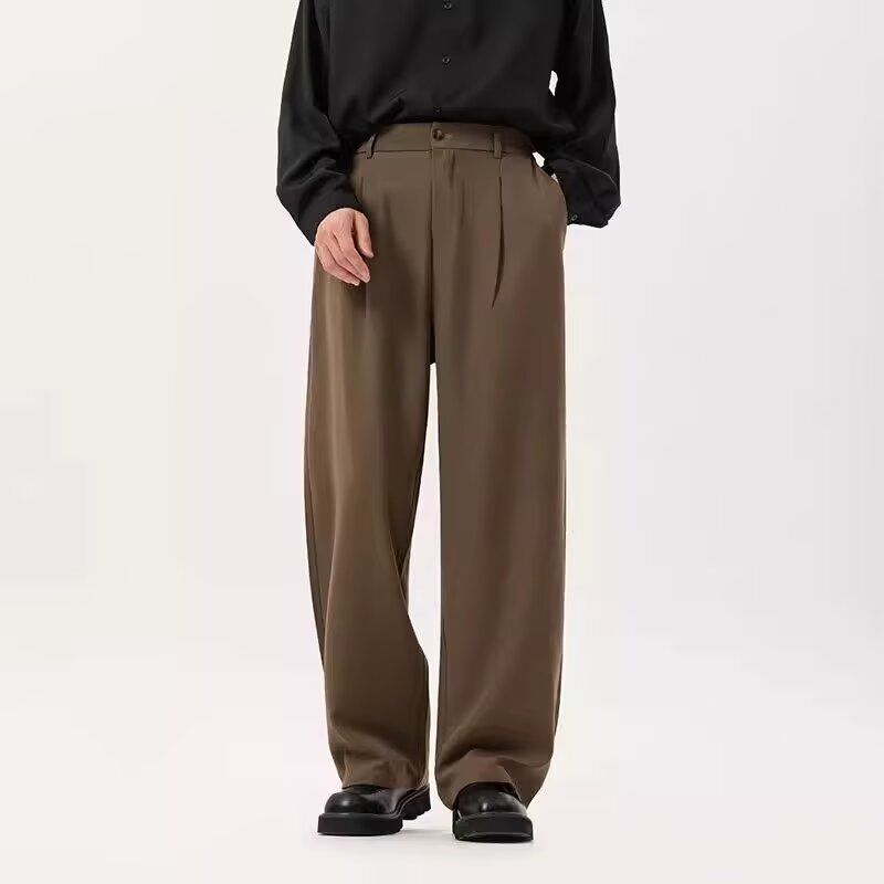 Men’s Retro Loose Wide-Leg Casual Suit Pants