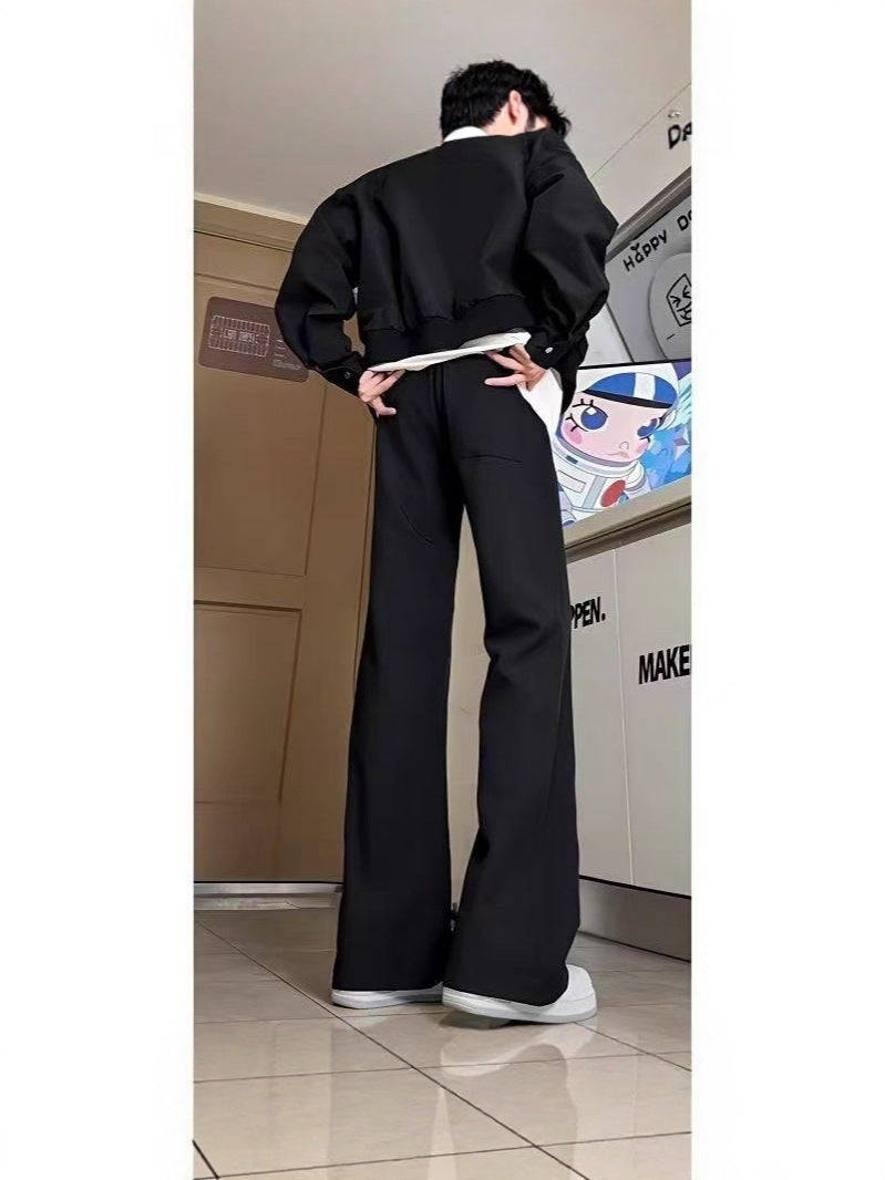 Unisex Black Straight Flared Casual Pants