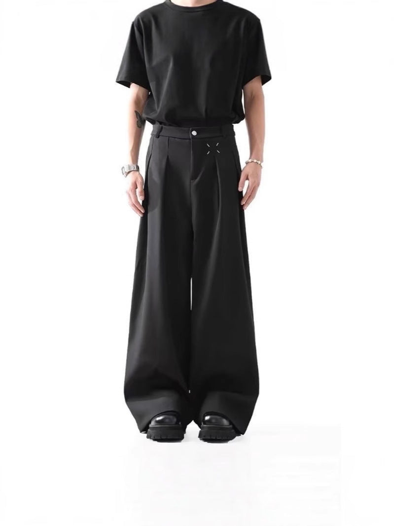 Men’s Black Wide-Leg Casual Suit Pants