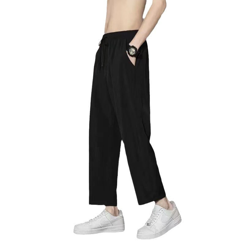 Men’s Black Wide-Leg Cropped Casual Pants