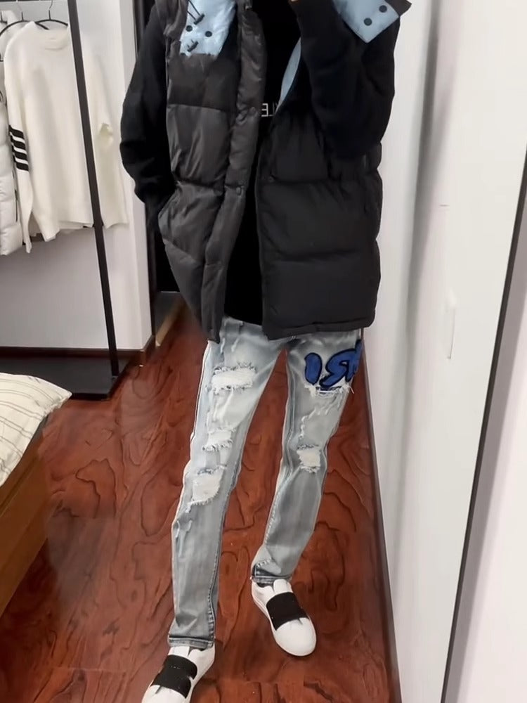 Men’s Light Luxury Ripped Lightning Jeans