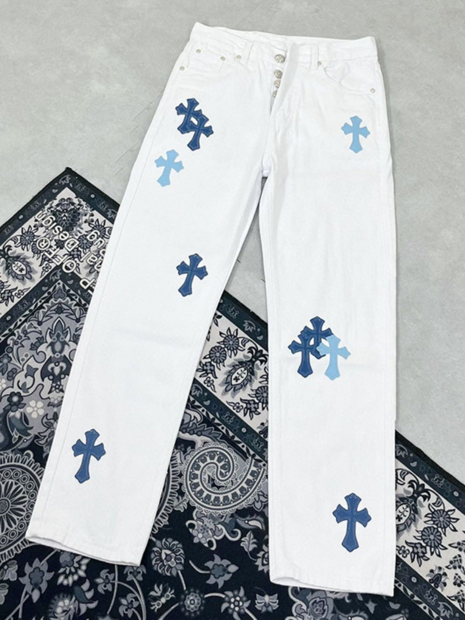 Men’s Retro Street Style White Jeans