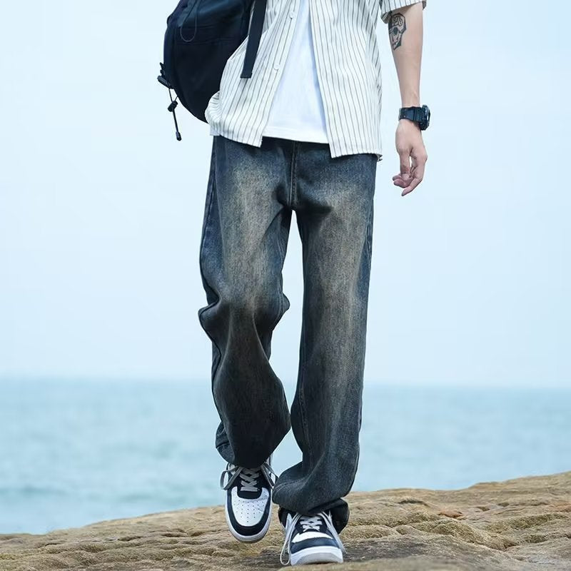 Men’s Washed Retro Wide-Leg Jeans