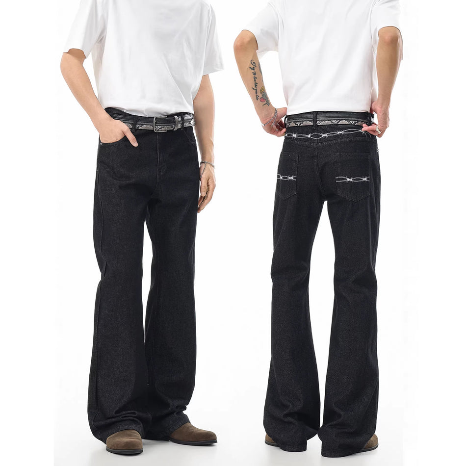 Men’s Retro Embroidered Black Cleanfit Jeans