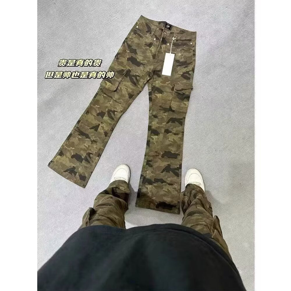 Men’s Retro Camouflage Micro-Flared Cargo Jeans
