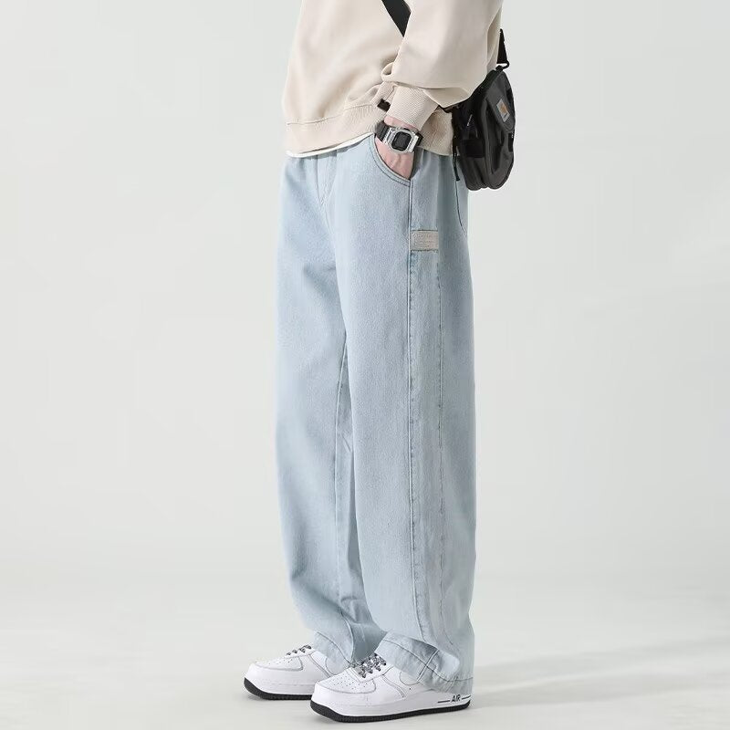 Men’s Light Wash Wide-Leg High Street Jeans