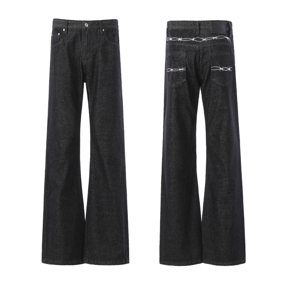 Men’s Old Money Style Black Embroidered Cleanfit Jeans