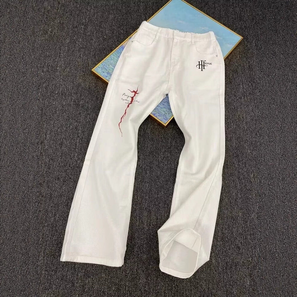 Men’s Lightning Print Slim Bootcut Jeans