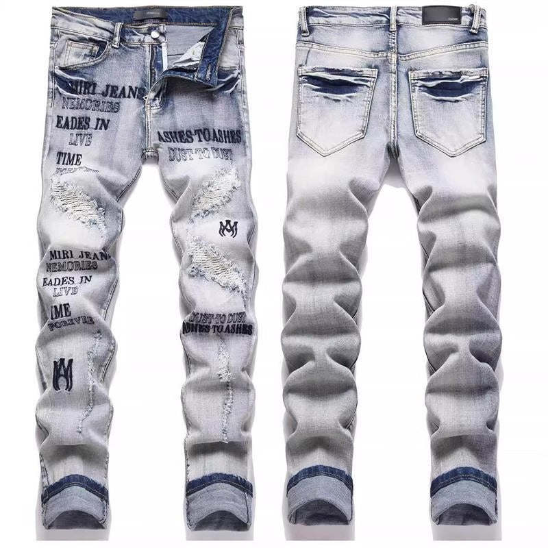 Men’s Light Color Ripped Slim Fit Jeans