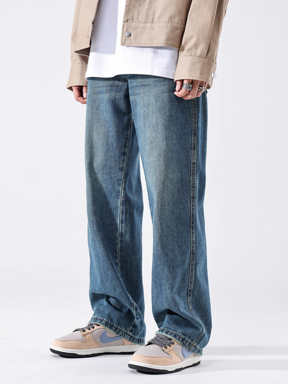 Men’s Washed Blue Loose Straight Retro Jeans