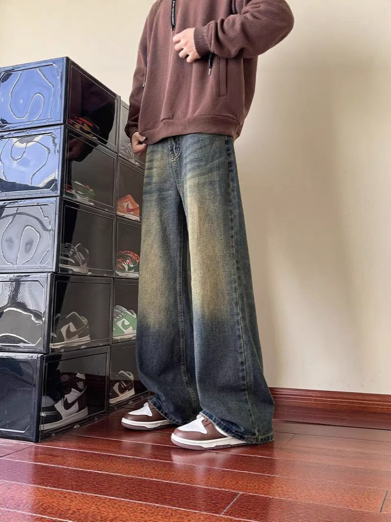 Men’s Washed Vintage Wide-Leg Casual Jeans