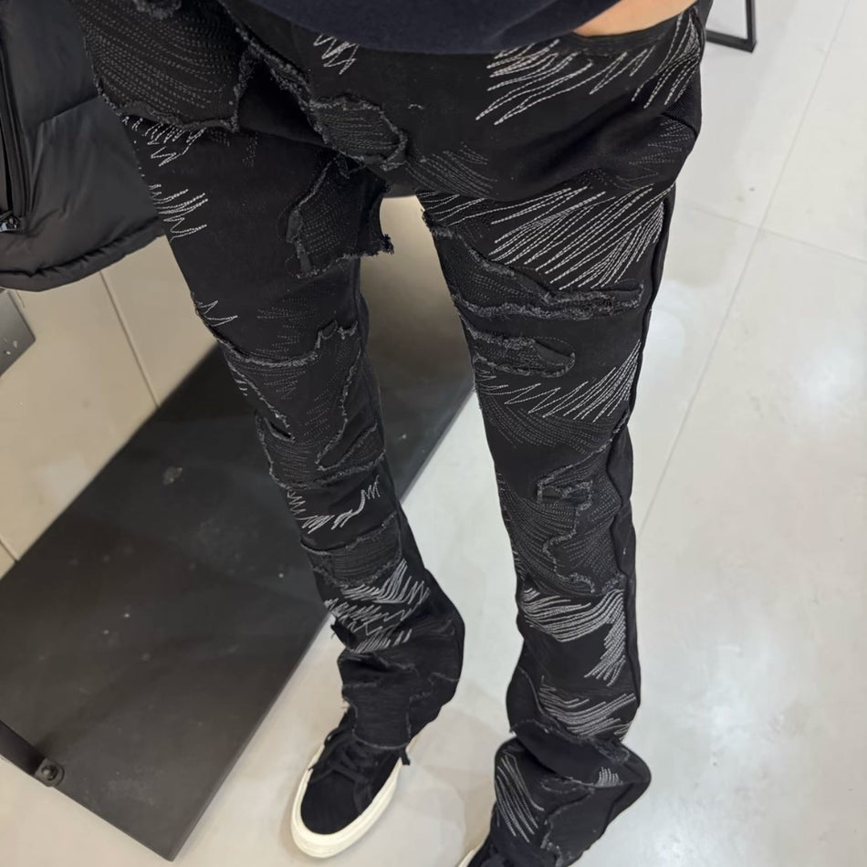 Men’s Patchwork Embroidered Slim Flared Jeans