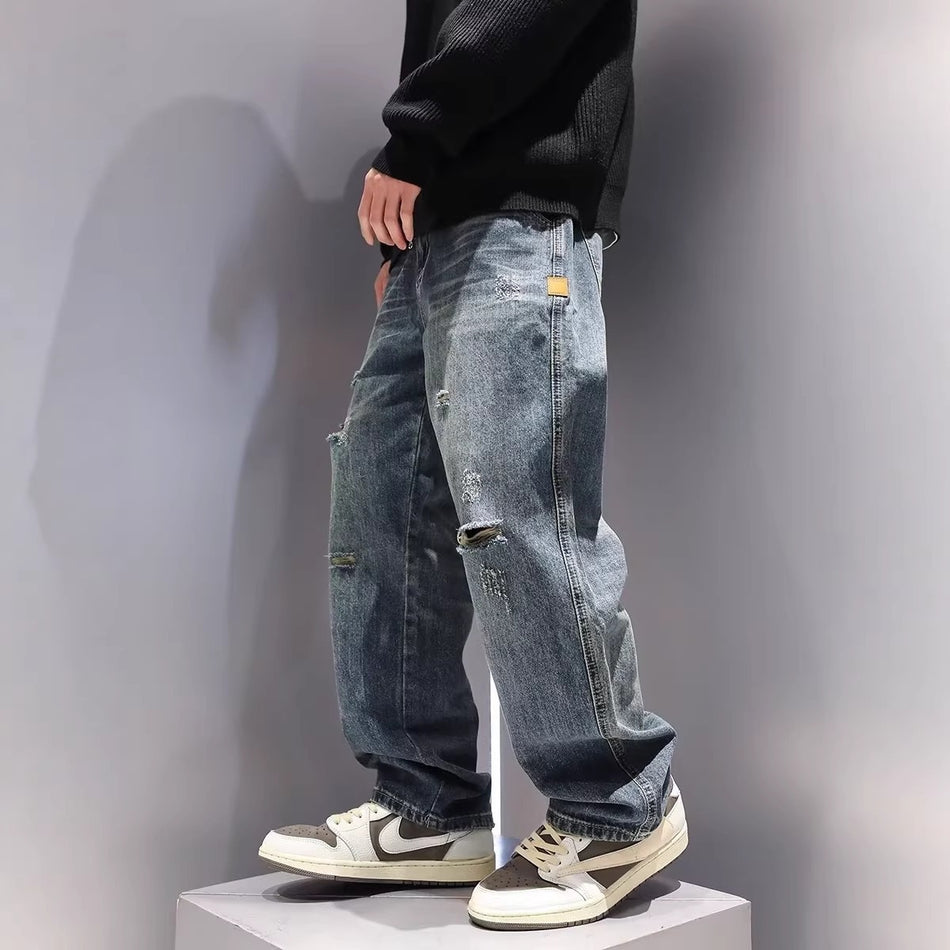 Men’s Ripped Retro Loose Tapered Jeans