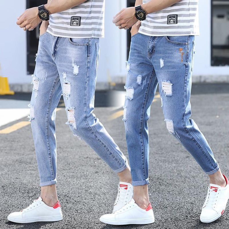 Men’s Korean Style Ripped Cropped Jeans