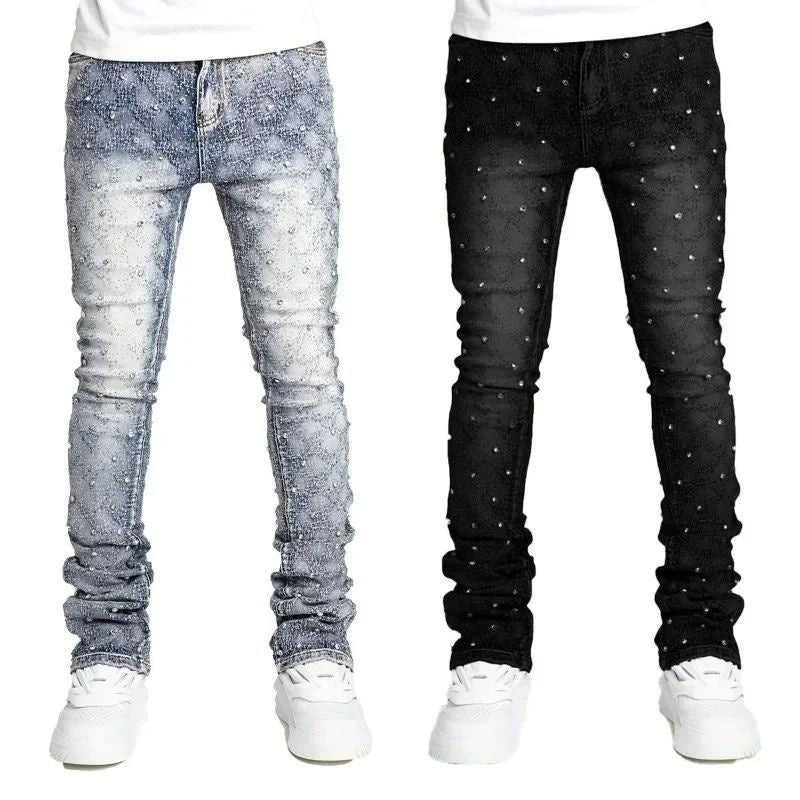 Men’s Starry Rivet Skinny Flared Jeans