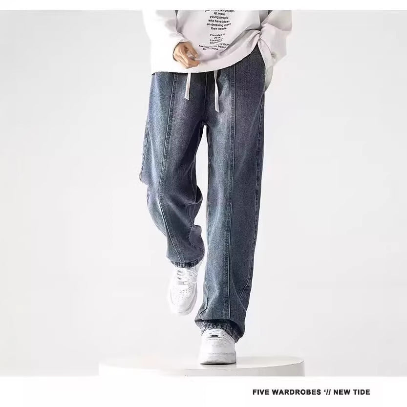 Men’s Washed Draping Wide-Leg Retro Jeans
